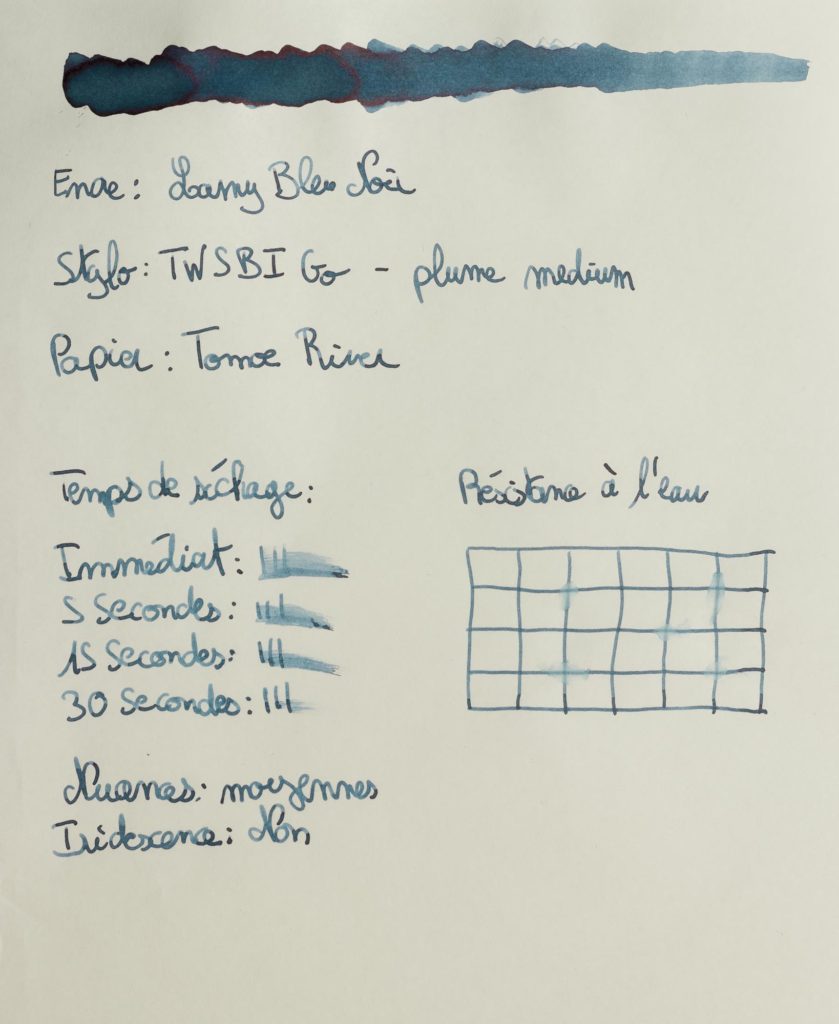 Feuille de test de l'encre Lamy Bleu Noir