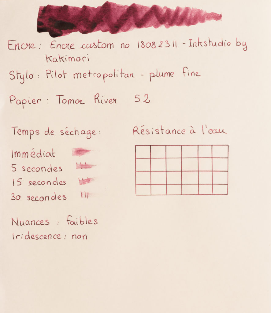 Feuille de test Encre Inkstand by Kakimori sur du papier Tomoe River - avec plume fine