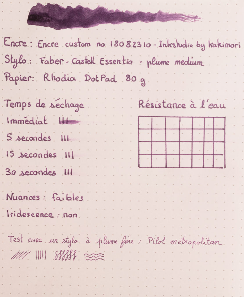 Feuille de test Encre Inkstand by Kakimori sur du papier Rhodia DotPad - avec plume médium