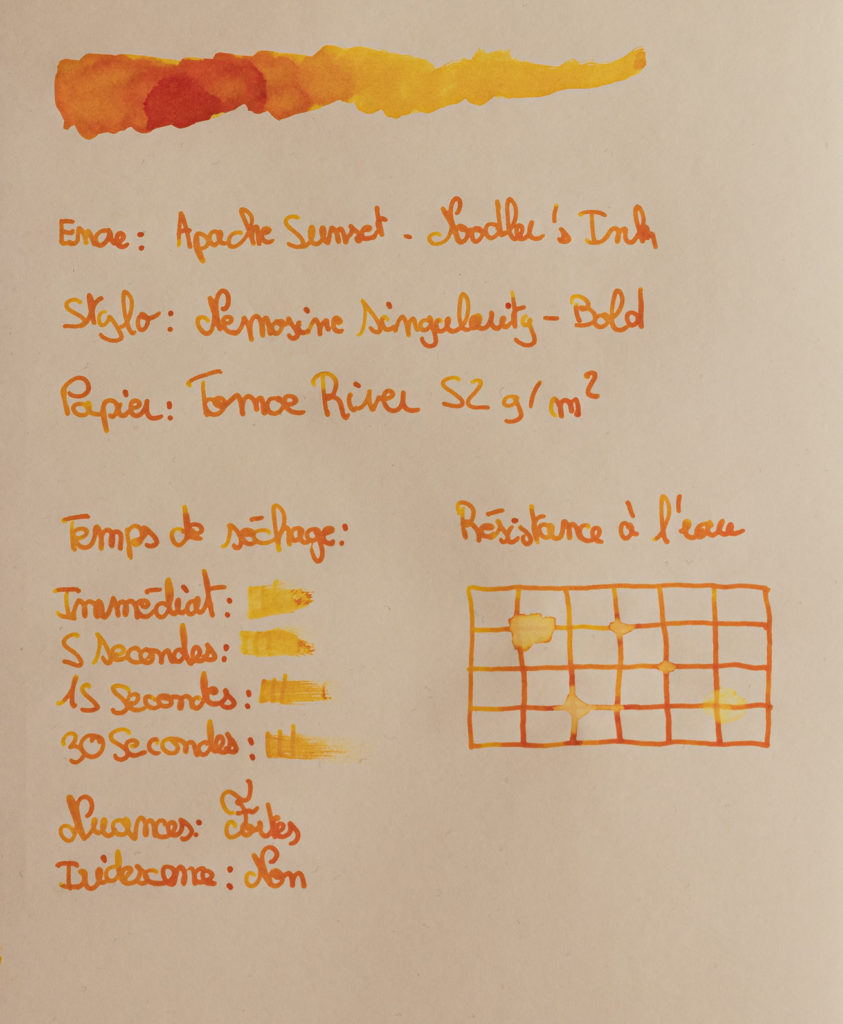 Feuille de test pour l'encre Apache Sunset de Noodler's Ink.