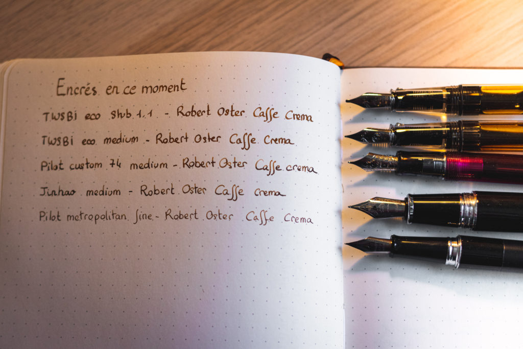 Test de la Caffe crema avec 5 stylos différents