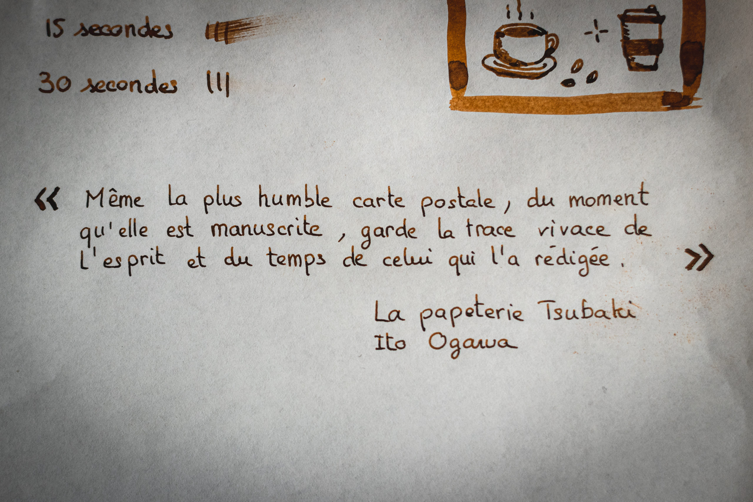 Citation écrite avec un stylo Pilot metropolitan pointe fine encré avec l'encre Caffe crema