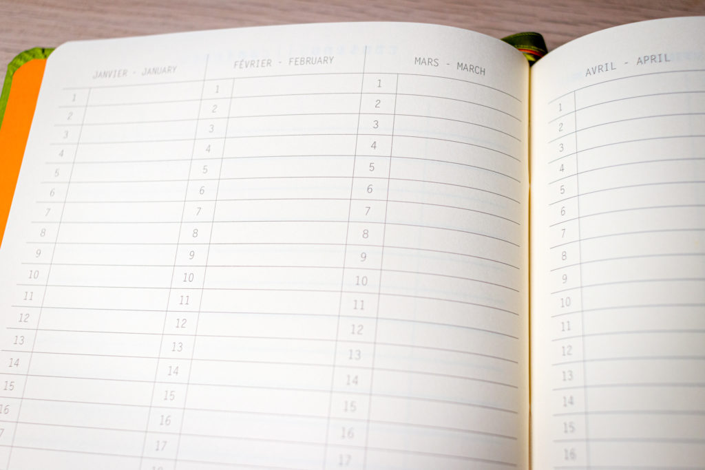 Calendrier perpétuel du Rhodia Goalbook