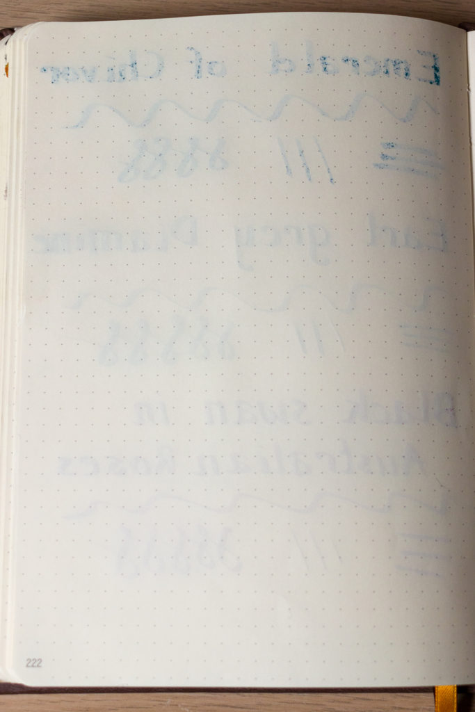 Test d'encres au parallel pen - verso Rhodia Goalbook